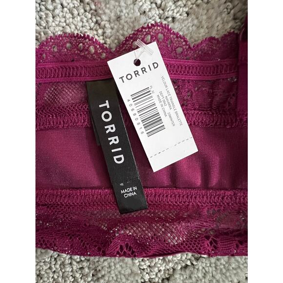 1X Torrid Velvet Bralette Torrid Pink Wine Unlined Wirefree Bra Top 14W 16W NEW - Picture 12 of 12
